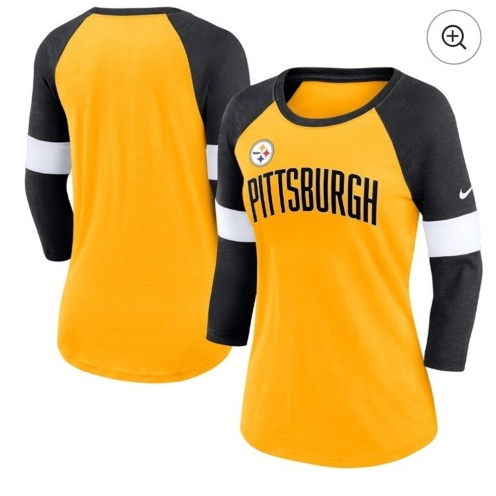 NWT NFL Nike Pittsburgh Steelers Womens T-Shirt Slub Raglan 3/4 Sleeve Black SzM